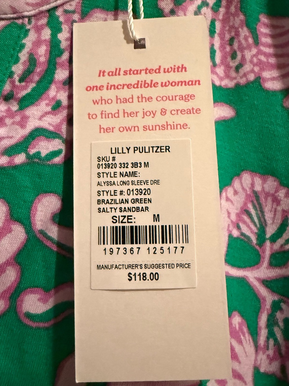 Lilly Pulitzer Green and Pink Floral Long Sleeve Dress - Picture 6 of 6